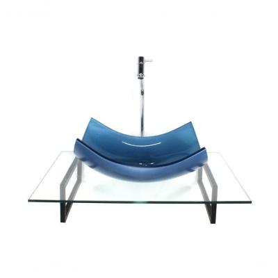 Kit Cuba De Vidro Retangular Azul Tampo E Suporte Preto