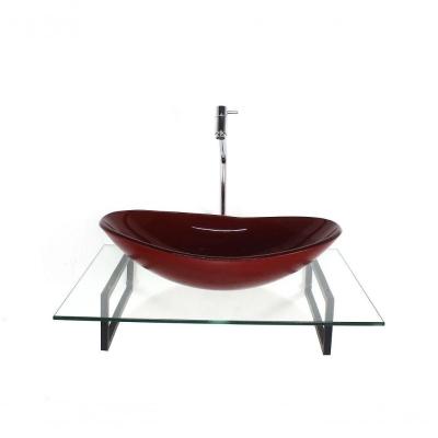 Kit Cuba De Vidro Vermelho Com Tampo E Suporte Preto
