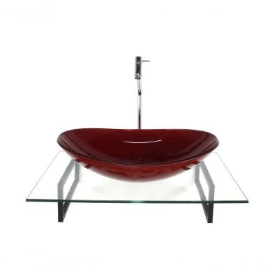 Kit Cuba De Vidro Vermelho Com Tampo E Suporte Preto