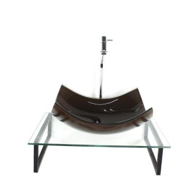 Kit Cuba De Vidro Retangular 10mm Marrom Tampo 50cm Incolor Com Suporte Torneira Valvula