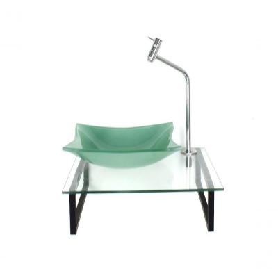 Kit Cuba De Vidro Quadrada 10mm Verde Com Tampo 40cm Incolor E Suporte Preto