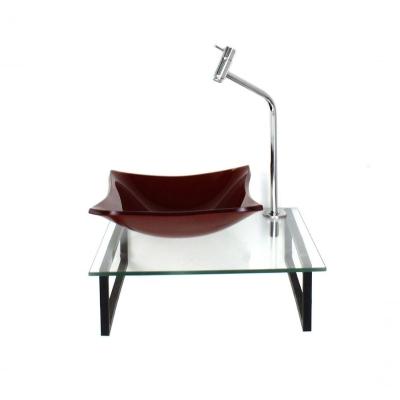 Kit Cuba De Vidro Quadrada 10mm Vermelho Cereja Com Tampo 40cm Incolor E Suporte Preto