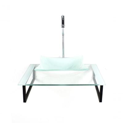 Kit Cuba De Vidro Quadrada 10mm Com Tampo 50cm Branco E Suporte Preto
