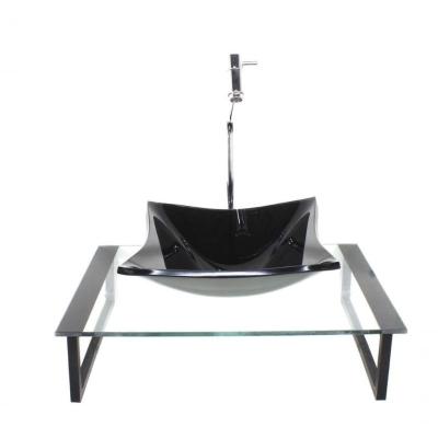 Kit Cuba De Vidro Quadrada 10mm Tampo 50cm Preto Com Suporte Torneira Valvula