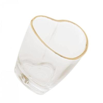 Copo Shot Mini Vidro Coração Borda Dourada 50 Ml - Lyor