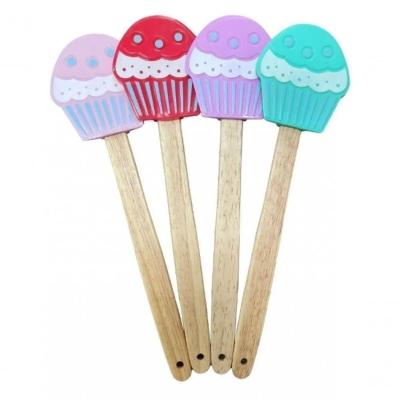 Espatula De Cupcake De Silicone Com Cabo Madeira Cozinha