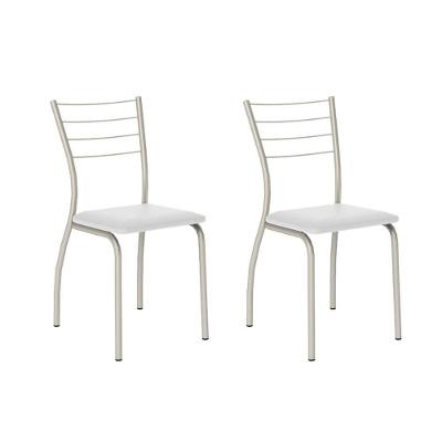 Cadeira Sala de Jantar 1700 Kit Aço 2 Uni Prata - Assento Courano Branco - Carraro