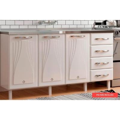 Gabinete p/Pia Cozinha Balcão Star New Aço 3 Portas e 4 Gavetas s/Tampo 160cm Branco - Telasul