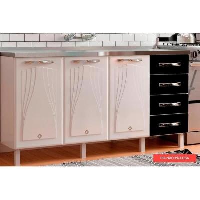 Gabinete p/Pia Cozinha Balcão Star New Aço 3 Portas e 4 Gavetas s/Tampo 160cm Branco/Preto - Telasul