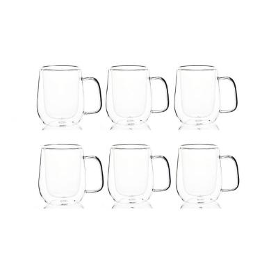 Jogo 6 Copos Parede Dupla Com Alça 350ml Borossilicato