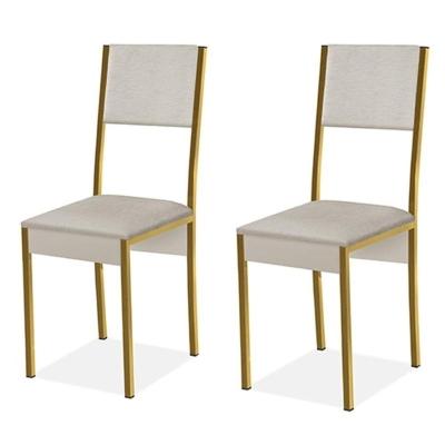 Conjunto 2 Cadeiras Steel Estilo Industrial Pés Em Aço Dourado off White Dourado off White