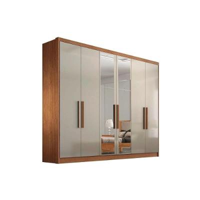 Guarda Roupa Casal 6 Portas e 8 Gavetas c/ Espelho Rizon Plus Freijo Cumaru c/ Fendi - Novo Horizonte