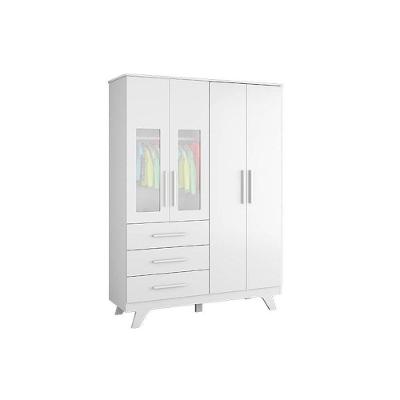 Guarda Roupa Infantil Retrô c/ 3 Portas e 4 Gavetas Branco - Peroba