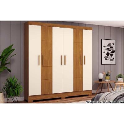 Guarda Roupa Solteiro 6 Portas e 2 Gavetas c/ Pés Briz B73 Nature/Off White - Henn