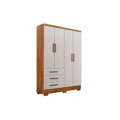 Guarda Roupa Solteiro 4 Portas e 3 Gavetas c/Pés Encant Freijo Cumaru c/ Fendi - Novo Horizonte