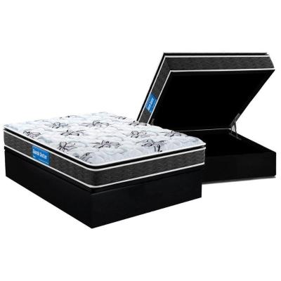 Conjunto Box Baú Casal: Colchão Espuma Probel D33 Guarda Costas Premium Extra Firme Pillow Top + Base CRC Suede Black(138x188)