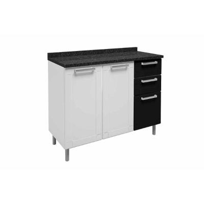 Balcão de Cozinha Múltipla 6114 3 Portas 2 Gavetas c/Tampo 105cm Branco/Preto - Bertolini