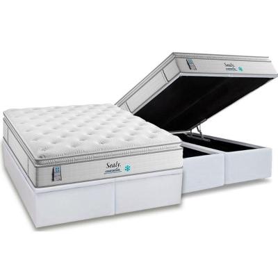 Conjunto Box Baú Queen: Colchão Molas Plumatex MasterPocket Ensacadas Confortgel + Base CRC Courano White(158x198)
