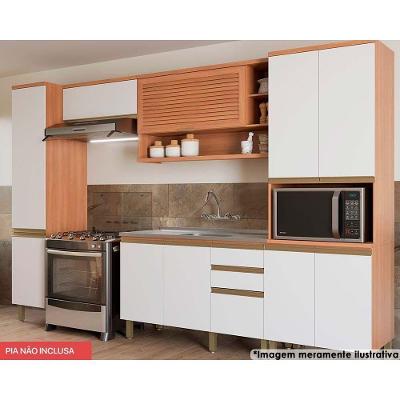 Cozinha Completa Thela Macadâmia 5 Peças (2Aéreos+1Balcão+2Paneleiros) CZC22 Freijo/Branco - Telasul