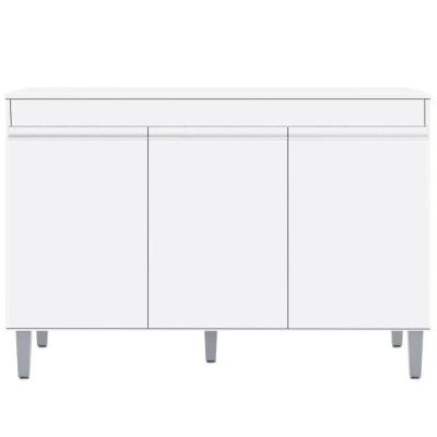 Balcão Gabinete De Pia Com Tampo 120cm 3 Portas Manu - Ajl Móveis Cor Branco