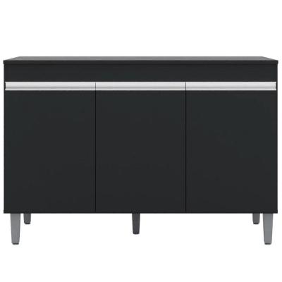 Balcão Gabinete De Pia Com Tampo 120cm 3 Portas Manu - Ajl Móveis Cor Preto