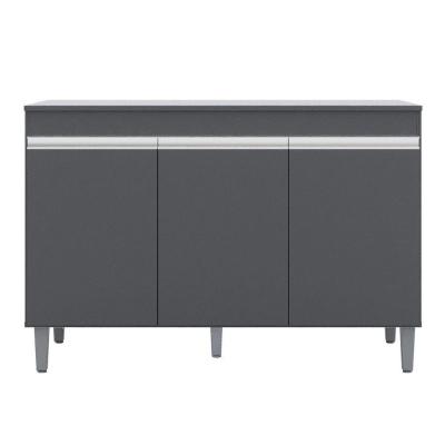 Balcão Gabinete De Pia Com Tampo 120cm 3 Portas Manu - Ajl Móveis Cor Cinza