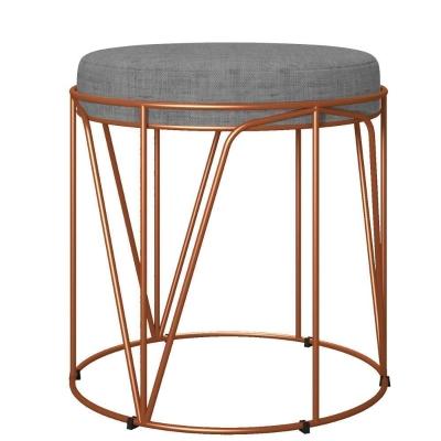 Puff Aramado Bronze Zaya L02 Linho Cinza Escuro