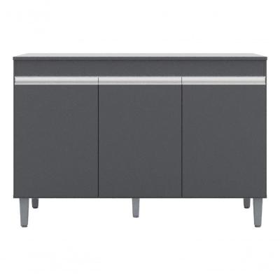 Balcão Gabinete De Pia Sem Tampo 120cm 3 Portas Manu - Ajl Móveis Cor Cinza