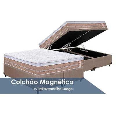 Cama Box Baú Queen: Colchão Magnético + Base Crc Courano Bege(158x198)