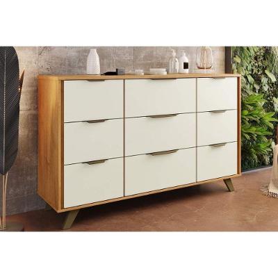 Cômoda de Quarto Olimpia 9 Gavetas c/ Pés Peroba/Off White - Europa