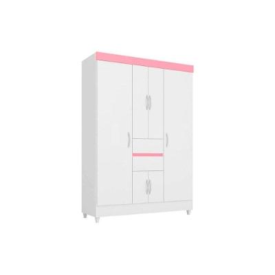 Guarda Roupa Solteiro 6 Portas e 2 Gavetas Ecom II Branco/Rosa - Demóbile