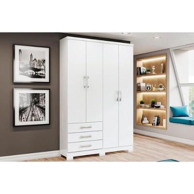 Guarda Roupa Solteiro 4 portas e 3 Gavetas c/ pés Caju DA135 Branco - Henn