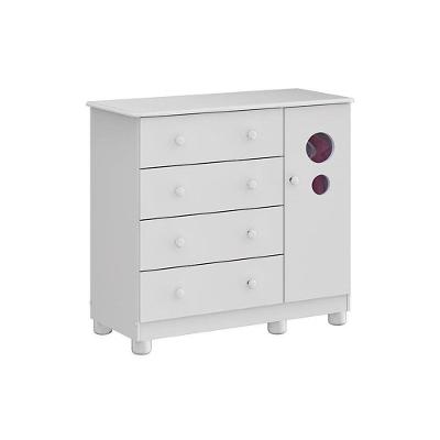 Cômoda Infantil Bolinha c/ 1 Porta Cristal e 4 Gavetas Branco - Peroba