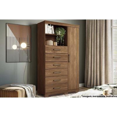 Cômoda de Quarto Marabá 1.6 c/ 1 Porta 2 Nichos e 6 Gavetas c/ Pés Jatoba - Santos Andirá
