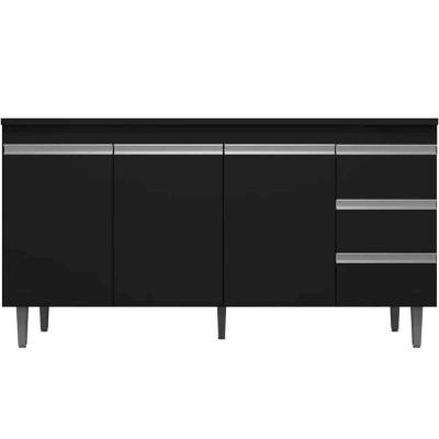 Balcão De Pia 160 Cm Adriana 3 Portas 3 Gavetas Preto