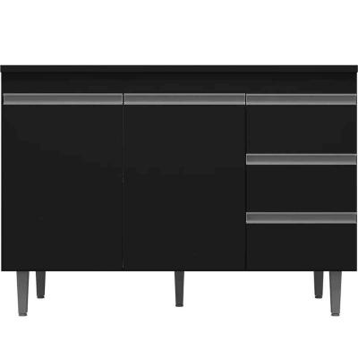 Balcão De Pia 100 Cm Adriana 2 Portas 3 Gavetas Preto