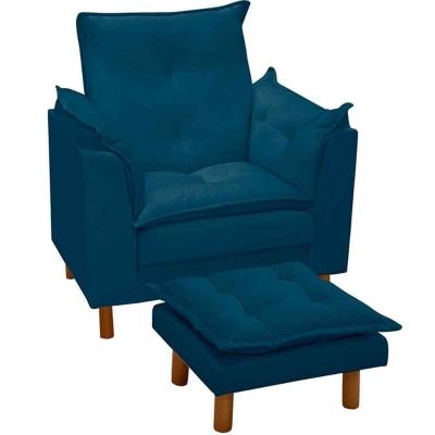 Poltrona De Amamentação Com Puff Veludo Azul Marinho - Casa Chick