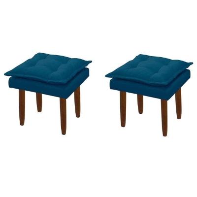 Kit 2 Puffs Decorativos Heloíse Veludo Azul Marinho