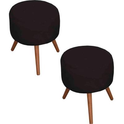 Kit 2 Puffs Decorativos Milão Pé Palito Suede Preto
