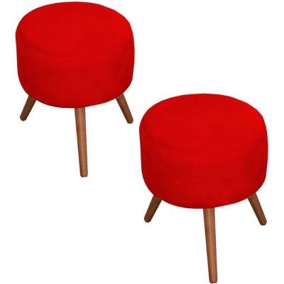 Kit 2 Puffs Decorativos Milão Pé Palito Suede Vermelho