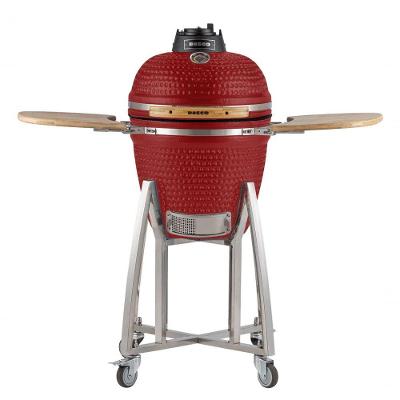 Churrasqueira Kamado Médio Rasco Vermelho C/ Grelha Aço Inox, Suporte E Mesas. Ideal P/ 8 Pessoas Vermelho