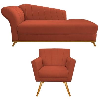 Kit Diva Recamier Vanessa 160cm Lado Direito E 01 Poltrona Laura Suede Cor Terracota