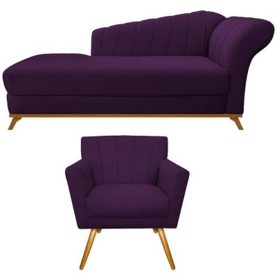 Kit Diva Recamier Vanessa 160cm Lado Esquerdo E 01 Poltrona Laura Suede Cor Roxo