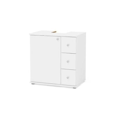 Gabinete de Banheiro c/Pés 3386 s/ Cuba 1 Porta e 3 Gavetas 60cm cor Branco - Politorno