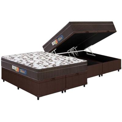 Conjunto Box Baú Queen: Colchão Espuma Polar D45 Pérola Euro Pillow + Base CRC Courano Brown(158x198)