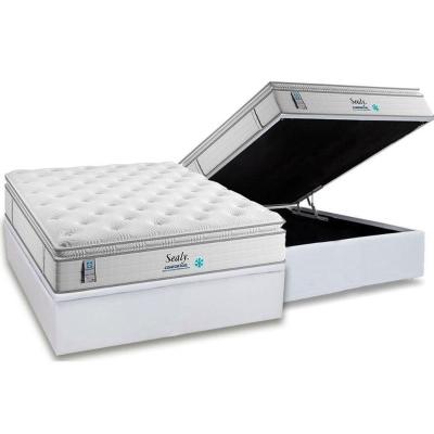 Conjunto Box Baú Casal: Colchão Molas Plumatex MasterPocket Ensacadas Confortgel + Base CRC Courano White(138x188)