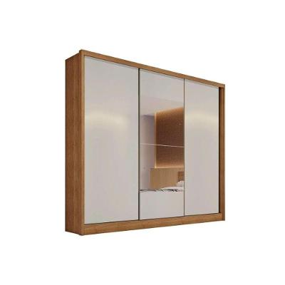 Guarda Roupa Casal 3 Portas de Correr e 8 Gavetas c/ Espelho Arezzo Plus Freijo Cumaru c/ Fendi - Novo Horizonte