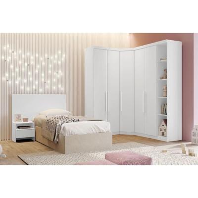 Quarto Modulado Solteiro Rizon 5 Peças (1 Closet + 2 Guarda Roupas + 1 Complemento + 1 Cabeceira) QC210 Branco - Novo Horizonte