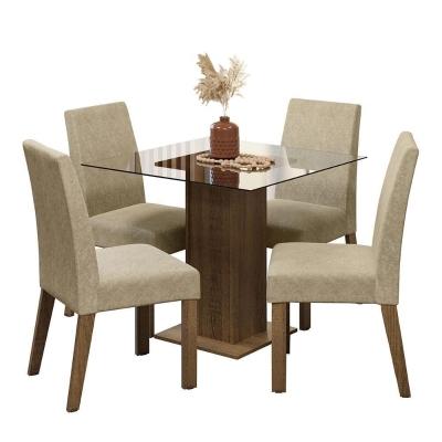 Conjunto Sala De Jantar Mesa Tampo De Vidro 4 Cadeiras Rustic/imperial Ivy Madesa Rustic/imperial