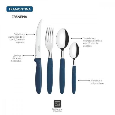 Faqueiro Tramontina Ipanema Em Inox Azul Pote Plástico 24Pçs